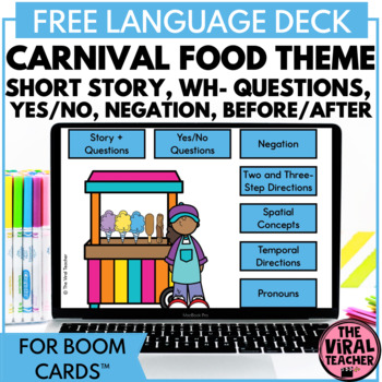 Preview of Early Language Skills Carnival Food Theme Boom Cards™ Freebie