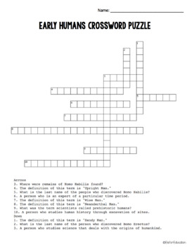 FREE Early Man Crossword Puzzle by E is for Education TpT