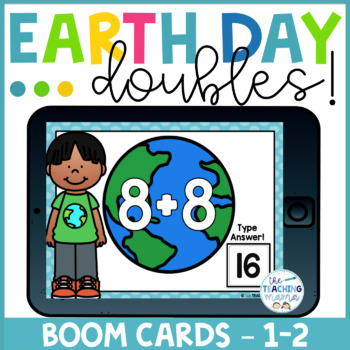 Preview of Earth Day Doubles & Doubles +1 Task Cards for Distance Learning | Boom Cards™