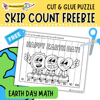 Preview of FREE Earth Day Skip Count Cut & Glue Number Puzzle | Math Center