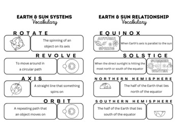 Preview of FREE Earth & Sun System - Vocabulary (Differentiated)