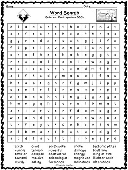 FREE Earthquake Word Searches w/ Answer Keys 3rd-6th grade by Teach to