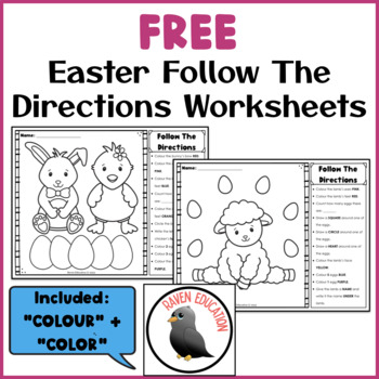 Preview of FREE Easter Follow The Directions Worksheets