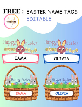 Preview of FREE : Easter Name Tags EDITABLE