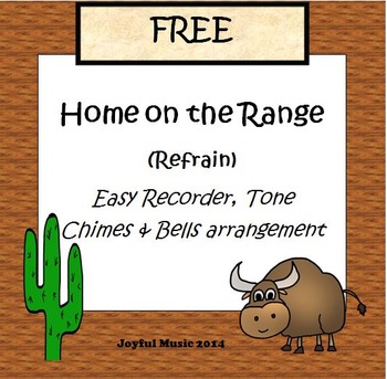 Preview of FREE Easy Recorder, Tone Chimes & Bells arrangement HOME ON THE RANGE (Refrain)