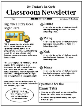 Preview of FREE Editable Classroom Newsletter