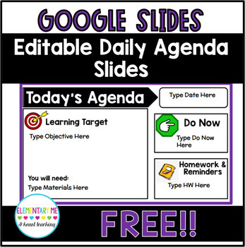 Preview of FREE Editable Daily Agenda Slides with 2 Timers