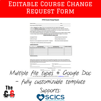Preview of FREE Editable High School or Middle School Course Request Change Form