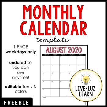 Preview of FREE Editable Monthly Calendar Template