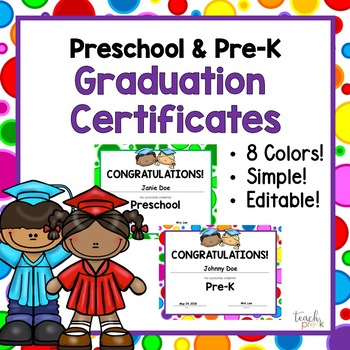 Preview of FREE Editable Preschool & Pre-K Graduation Certificates!