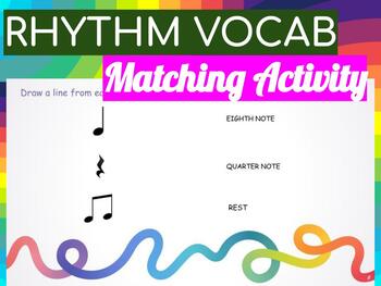 Preview of FREE Editable Rhythm Vocabulary Matching Activity Slideshow General Music K-5