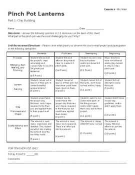 Preview of FREE - Editable Rubric for Pinch Pot Ceramic Art Project