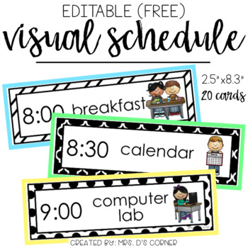 FREE Editable Visual Schedule (20 cards) by Mrs Ds Corner | TpT