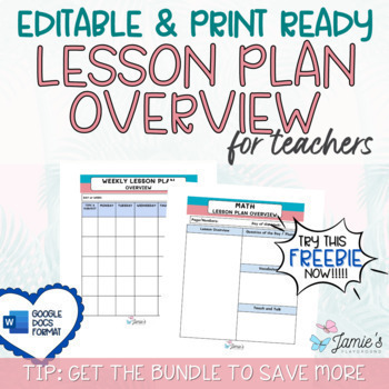 Preview of FREE Editable Weekly Lesson Plan Template in Word | Pink & Teal 