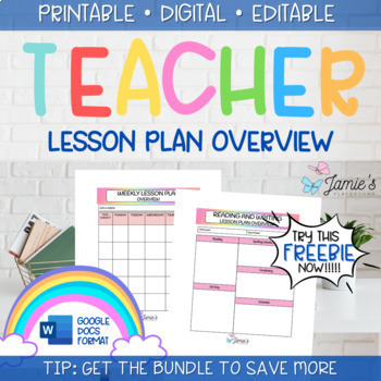 Preview of FREE Editable Weekly Lesson Plan Template in Word | Rainbow