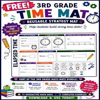 Preview of FREE Elapsed Time Mat | 3rd Grade Math Strategy Mat