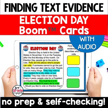 Preview of Election Day Finding Citing Text Evidence Reading Boom Cards Task Cards Audio