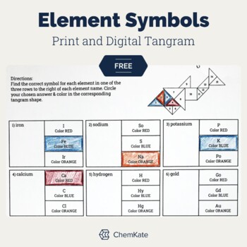 Preview of Free: Periodic Table of Elements Symbols Tangram Worksheet Print and Digital