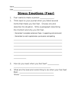 Preview of FREE - Emotions: Fear Worksheet - FREE