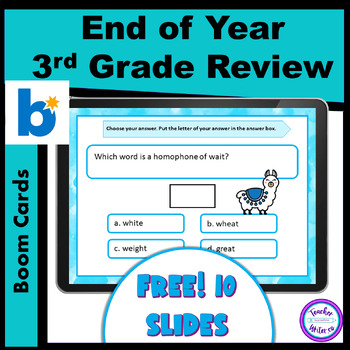 Preview of FREE End of Year 3rd Grade Review Boom Cards Teacher Appreciation
