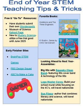 Preview of FREE End of Year STEM Resource Teacher Guide