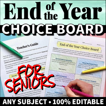 Preview of FREE Senior Year End Projects: End of the Year Activities for Seniors Choice Boa