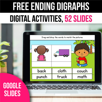 Preview of FREE Ending Digraphs Activities Digital Phonics Google Classroom Literacy Center