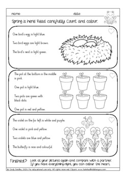 free english esl read and color worksheets spring easter tpt