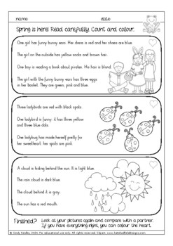 free english esl read and color worksheets spring easter tpt