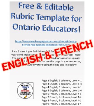 Preview of FREE [English&French] Achievement Chart / Rubric Template for Ontario Teachers!