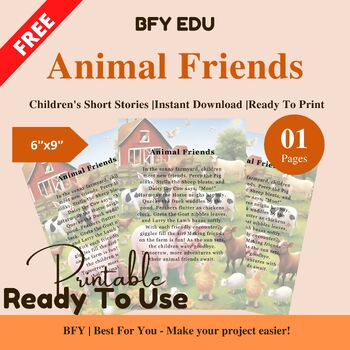 Preview of FREE English Short Story for Kids : Animal Friends