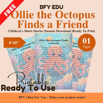 Preview of FREE English Short Story for Kids : Ollie the Octopus Finds a Friend