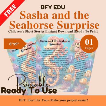 Preview of FREE English Short Story for Kids : Sasha and the Seahorse Surprise