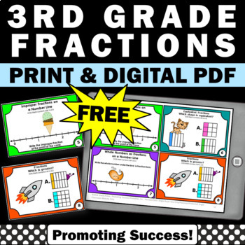 Preview of FREE Introduction to Fractions on a Number Line Comparing & Equivalent 3rd Grade