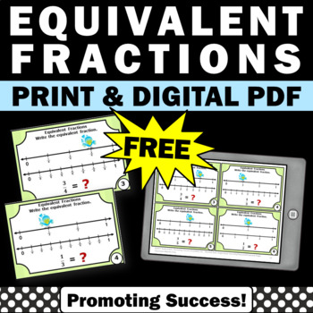 Preview of FREE Introduction to Fractions Equivalent Fractions on a Number Line Game Cards