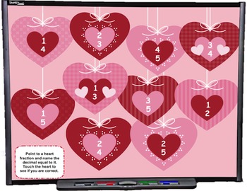 Preview of FREE Equivalent Heart Fractions and Decimals SMART BOARD Game