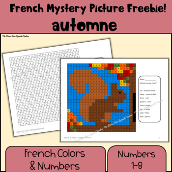 Preview of FREE FRENCH Color By Number Mystery Picture for Autumn