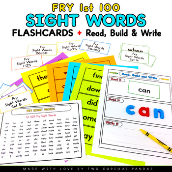 FRY 1st 100 Sight Word Flashcards + Read, Build & Write by Two Curious ...