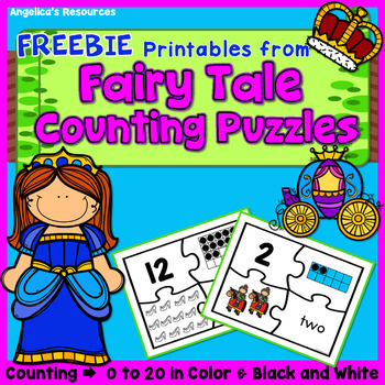 Preview of FREE Fairy Tale Number Puzzles | Counting to 20 Math Worksheets | Math Game