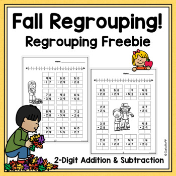 Preview of FREE!  Fall 2 Digit Addition & Subtraction With Regrouping