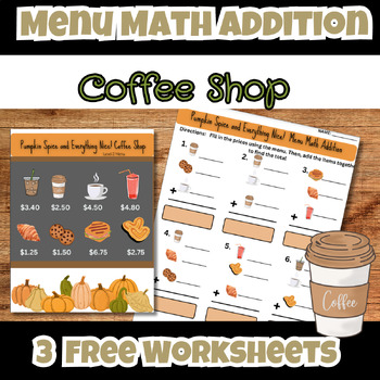Preview of FREE Fall Coffee Shop Menu Math Addition Life Skills Special Education