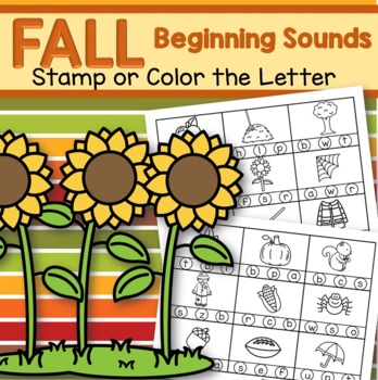 Preview of FALL Beginning Sounds Stamp or Color Printables BW