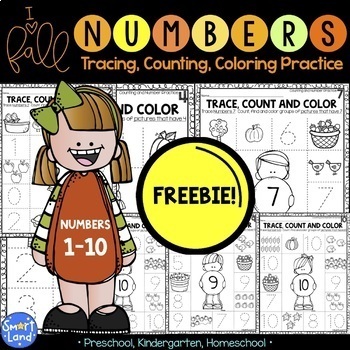 Preview of FREE Fall Number 1-10 Counting Handwriting Number Recognition worksheets