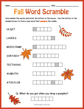 Free Fall Vocabulary Worksheet Autumn Word Scramble By Puzzles To Print