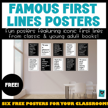 Preview of Famous First Opening Lines YA Classic Novels Books Posters Bulletin Board ELA