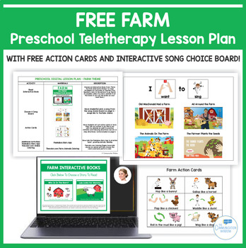 Preview of FREE Farm Preschool Speech Teletherapy Lesson Plan Distance Learning