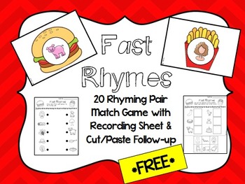 Preview of FREE "Fast Rhymes" Center Game with recording sheets