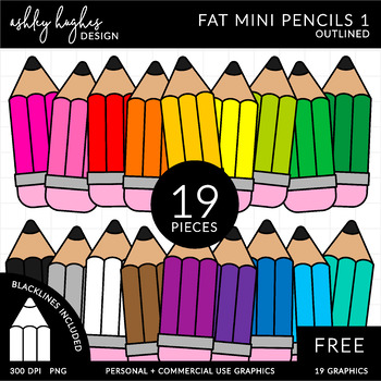 Preview of FREE Fat Mini Pencils Clipart - Outlined