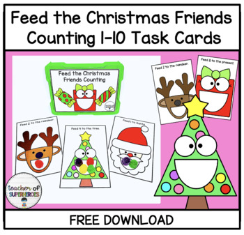 Preview of FREE Feed the Christmas Friends Holiday Counting Task Cards
