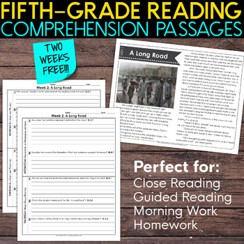 Preview of FREE 5th Grade Reading Comprehension Passages [Nonfiction and Fiction]